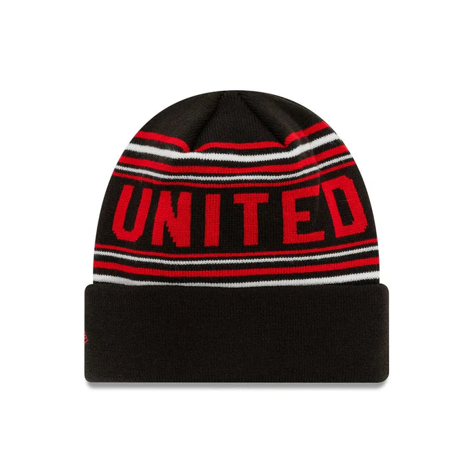 Manchester United FC Stripe Black Cuff Knit Beanie