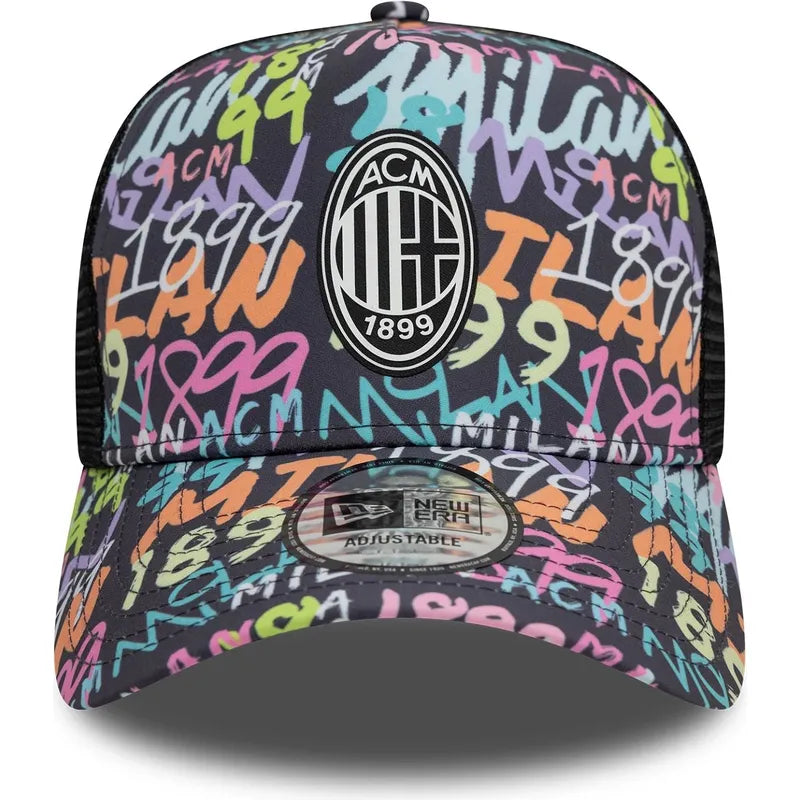 AC Milan New Era Graffiti Allover Print Trucker Adjustable Hat - Black - Unisex