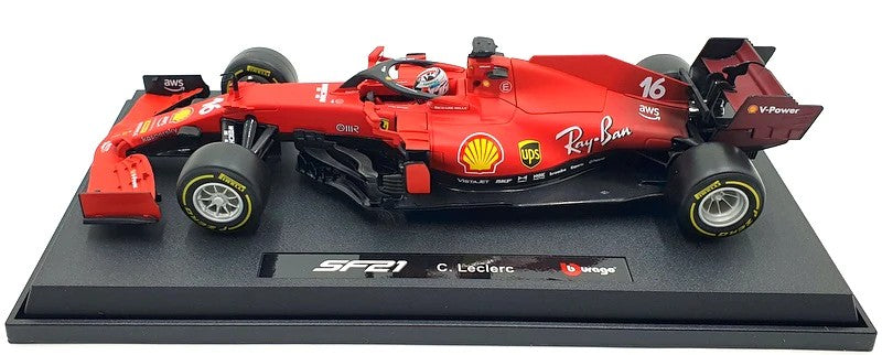 Bburago Ferrari Racing  SF21 Leclerc #16 with Helmet -Scale 1/18