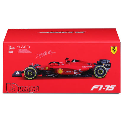 Bburago F1 2022 Ferrari F1-75 Leclerc with helmet in window box 1/43 Scale
