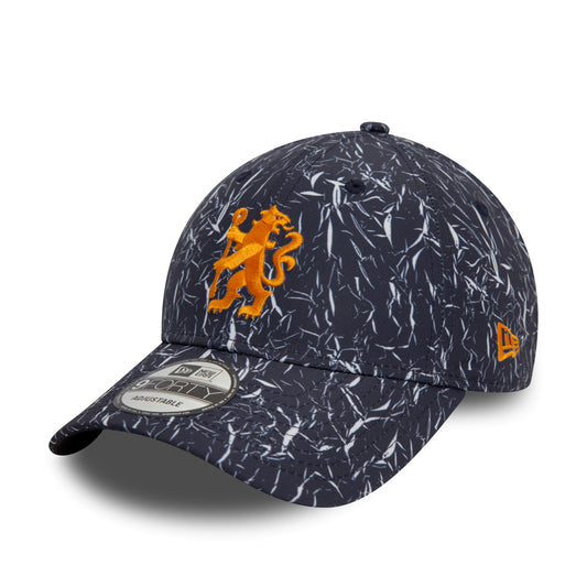 Chelsea FC Lion Crest Crinkle All Over Print Navy 9FORTY Adjustable Cap 