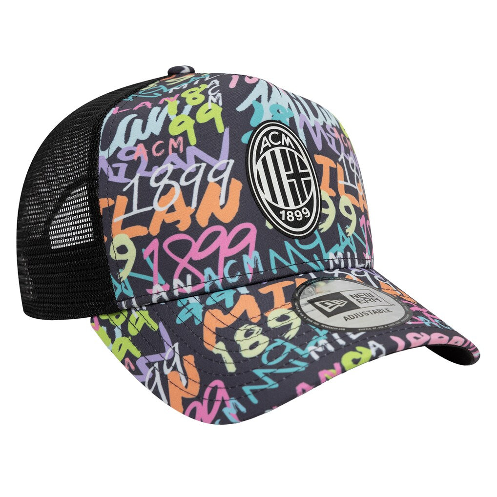 AC Milan New Era Graffiti Allover Print Trucker Adjustable Hat - Black - Unisex
