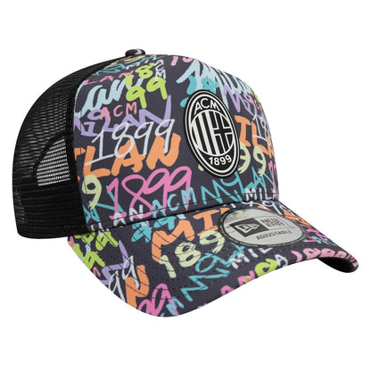 AC Milan New Era Graffiti Allover Print Trucker Adjustable Hat - Black - Unisex