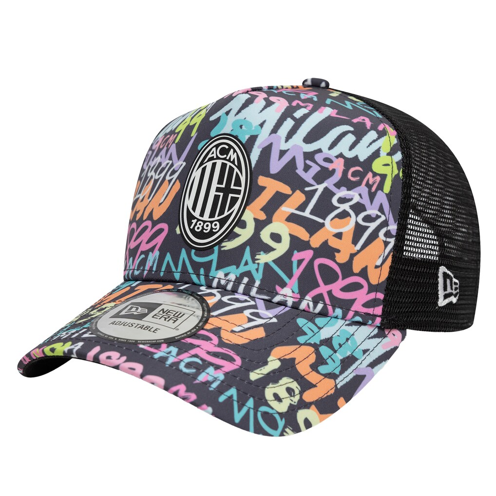 AC Milan New Era Graffiti Allover Print Trucker Adjustable Hat - Black - Unisex