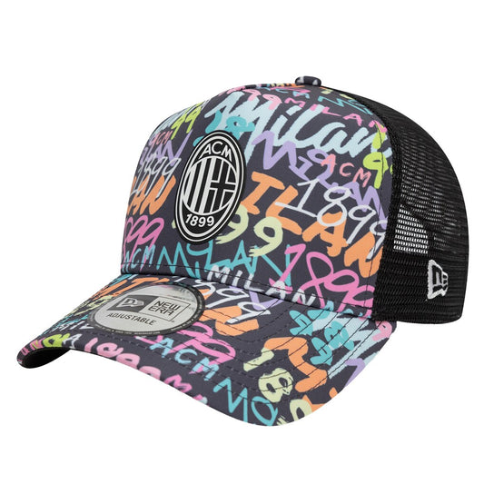 AC Milan New Era Graffiti Allover Print Trucker Adjustable Hat - Black - Unisex