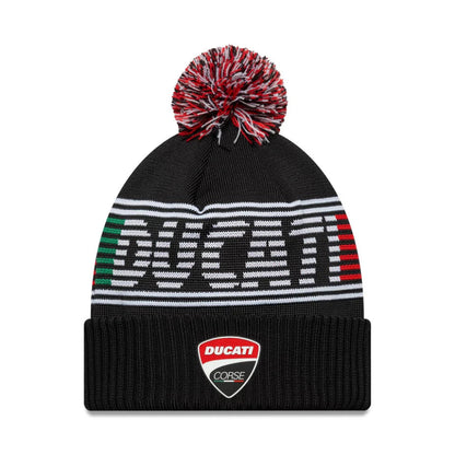 Ducati Motor Logo Black Bobble Knit Beanie Hat