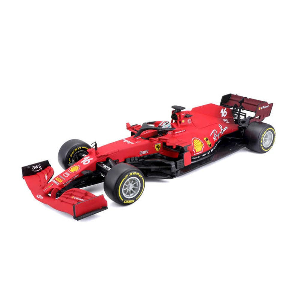 Bburago Ferrari Racing  SF21 Leclerc #16 with Helmet -Scale 1/18